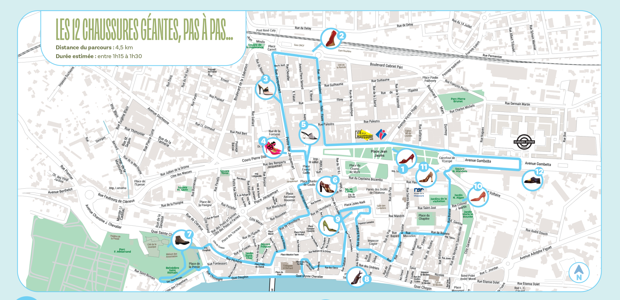 Emplacements des 12 chaussures géantes